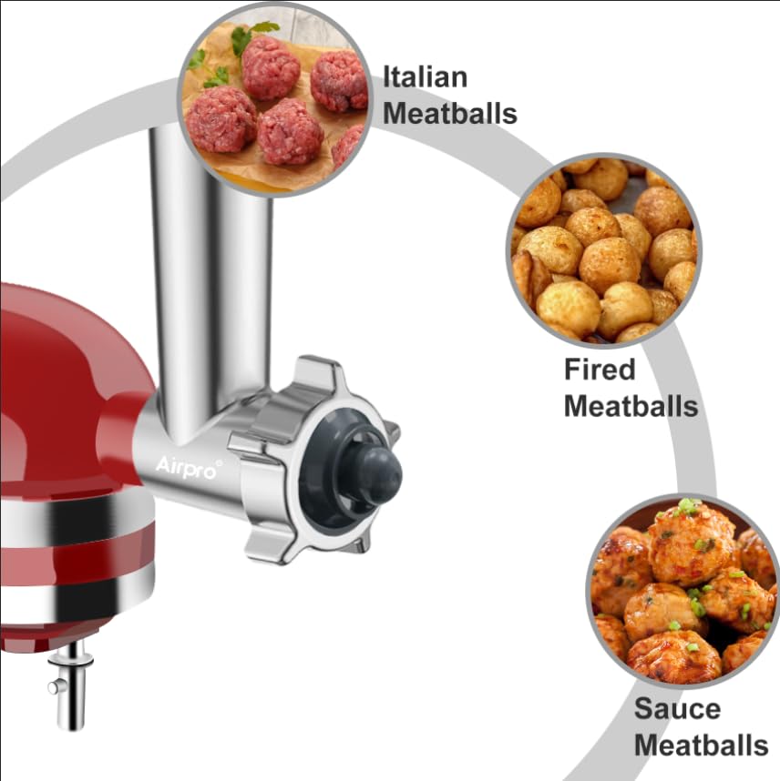 Metal Food Grinder Attachment for KitchenAid Stand Mixers,Meat Grinder Attachments Included 2 Sausage Stuffer Tubes,Burger Press,Sausage Maker Kubbe Kit Perfect for Home Kitchen Use by Airpro