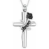 XSMZB Cross Cremation Jewelry for Ashes Human Pet Rose Flower Cross Urn Necklace for Women Funeral Keepsake Pendant Hold Ashes