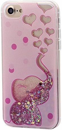 Keyihan iPhone 6 Plus / 6S Plus Case for Girl Cute Pink Glitter Dynamic Flowing Liquid Quicksand Soft Edge Cover Floating Bling Sparkle Love Heart for Apple iPhone 6S Plus (Elephant and Love)
