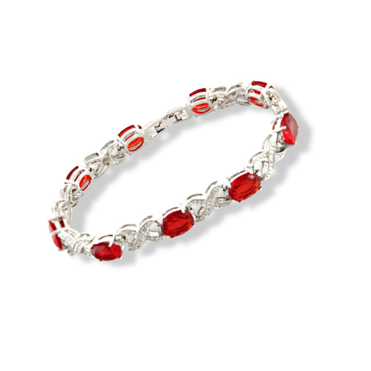 White Gold Finish Red Ruby love and kisses bracelet for women Birthday New Year Valentine's Day Gift for Mum Wife Sister Girlfriend-Come with Gift Box