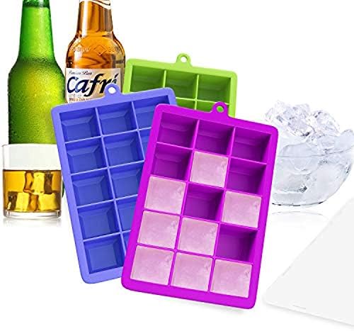 Premium Large Square Ice Cube Trays Bpa Free Stackable Durable Flexible Silicone Diy Creative 3d Chilled Ice Chocolate Candy Pudding Shaped Molds Water Bottle Whiskey Cocktail Drinks 3 Pcs 15 Grids