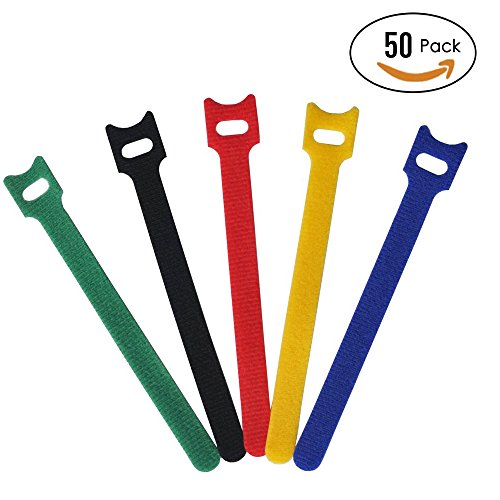 Attmu 50 PCS Reusable Fastening Cable Ties, Microfiber Cloth 6-Inch Hook and Loop Cord Ties, Multicolor