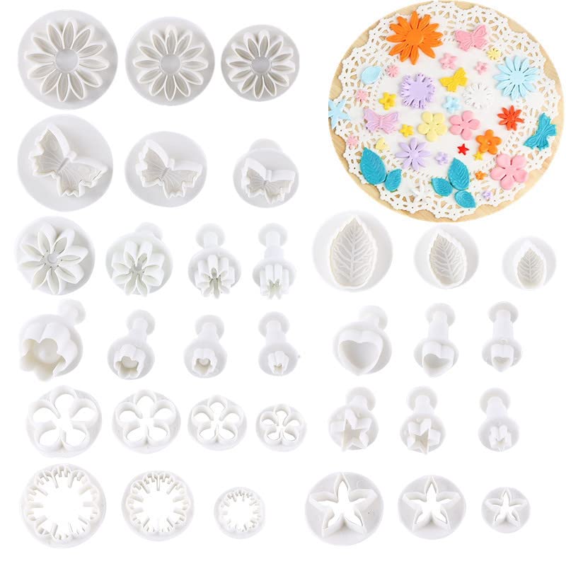 33-Piece Fondant Decorating Kit - Plunger Cutter Set with Moulds for Cake Icing, Baking Tools for Pie & Party Treats, Professional Cake Design Accessories