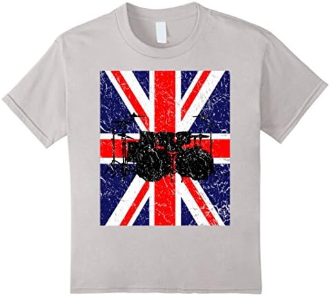 Kids Drummer T Shirt British Union Jack Flag Distressed 8 Silver