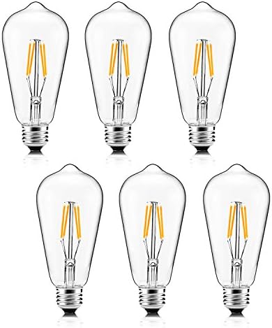 Antique Edison LED Bulb, 4W (40W Equivalent) ST64 Vintage Edison Style Light Bulb LED Filament Light For Decorate Home, Warm White 3000K E26 Base By Augeek, pack of 6