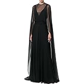 Women Chiffon Long Shawl Cape High Low Cape Sheer Mesh Poncho Top Flowy Capelets Cover Up