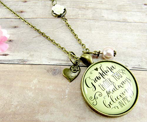 24" Grandmother Necklace Grandma Thank You For Always Believing in Me Heart Charm Vintage Pendant Rose Connector Chain Gift Card - Thumbnail 2