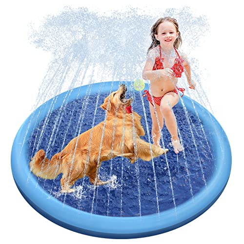Raxurt Dog Pool, 51 Inch Splash Sprinkler Pad for Dogs Thickened Durable Upgrade Bath Pool Pet Summer Outdoor Water Toys, Blue