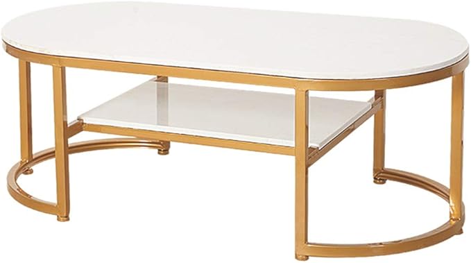 Moderna Mesa de café Ovalada de Doble Capa de mármol, Mesa de