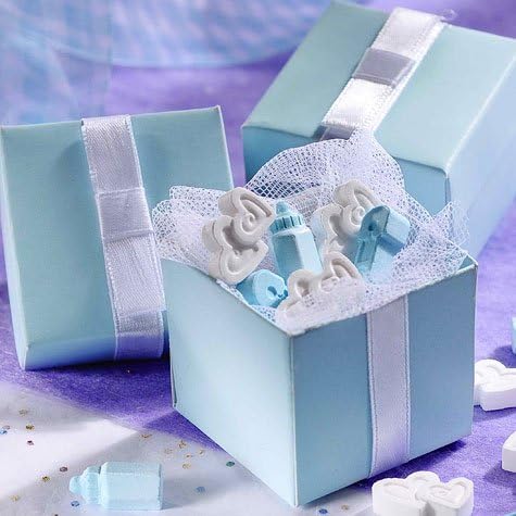 12 Elegant Baby Blue Christening Wedding Party Gift Favour Bags Cubes Boxes