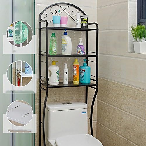 Multifunction Toilet Shelf Lavatory Rack Bathroom Storage Shelf With Paper Holder (Color : Black 3 layers)
