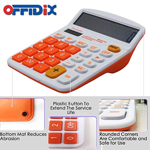 OFFIDIX Office Calculator 12 Digit Large LCD Display Calculator Office Desktop Calculator, Dual Power Electronic Calculator (Orange)