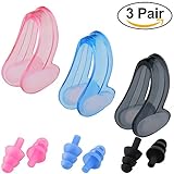 3 Pairs of IPOW Soft Silicone Swim Nose Clip+Ear Plugs Set for Swimming Comfortable for Adults & Kids,3 Colors for Pink,Blue and Black