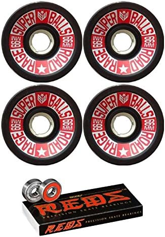 66mm Earthwing Skateboards Road Rage Longboard Wheels with Bones Bearings - 8mm Bones REDS Precision Skate Rated Bearings - Bundle of 2 items