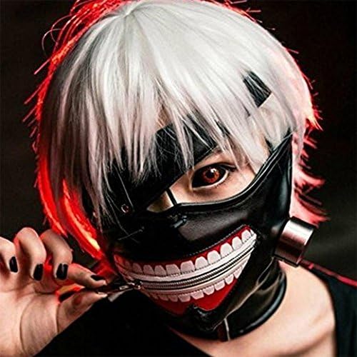 JJLIAN Tokyo Ghoul Mosaic Halloween party cool mask pillar zipper black (black)