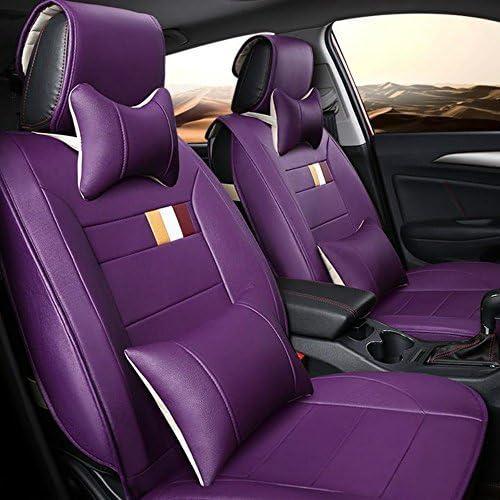 FRERA Universal Fit Full Set Waterproof PU Leather Car Seat Cushions Covers Protectors for 5 Seats Vehicle Car Van (Purple)