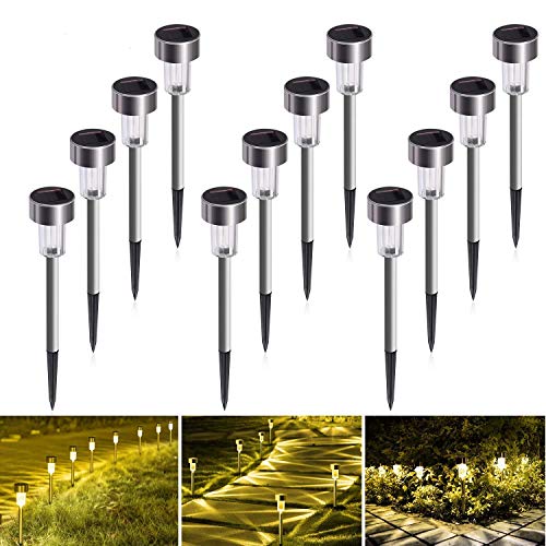 SUNNEST Solar Garden Lights Outdoor 12 Pack, LED Solar Powered Pathway Lights, Stainless Steel Landscape Lighting for Lawn, Patio, Yard, Walkway, Driveway Warm White - Thumbnail 7