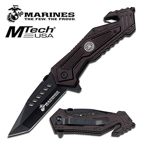 U.S. MARINES Knife Licensed USMC MARINES Assisted Military Knives BLACK
