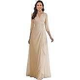 jdoiweidm 3/4 Sleeve Chiffon Mother of The Bride Dresses V Neck Ruffle Formal Evening Gown for Women