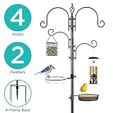 Best Choice Products 91in 4-Hook Bird Feeding Station, Steel Multi-Feeder Stand w/ 2 Feeders, Tray, Bird Bath - Black