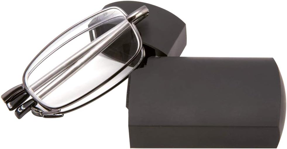 Read Optics Compact Folding Reading Glasses, Black and Telescopic Arms in Silver and Gunmetal Readers, Compact Folding Unisex Glasses for Reading Case