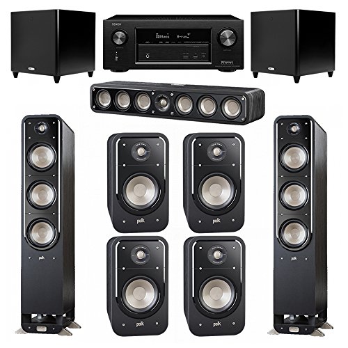 Polk Audio Signature 7.2 System with 2 S60 Tower Speaker, 1 Polk S35 Center Speaker, 4 Polk S20 Bookshelf Speaker, 2 Polk DSW PRO 660 wi Subwoofer , 1 Denon AVR-X2300W AV Receiver