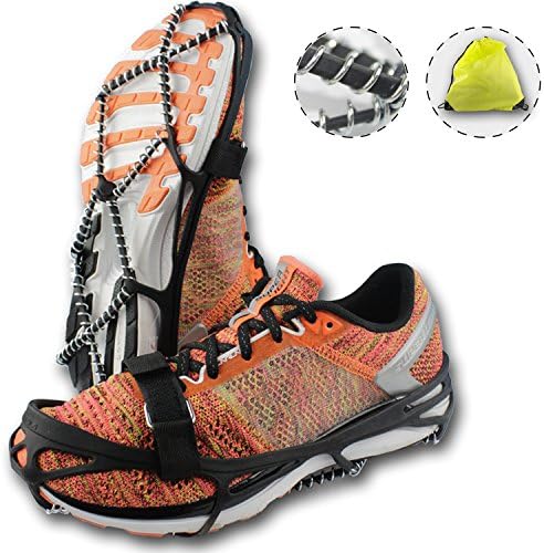 Traction Cleats, Crampons for Walking on Snow and Ice, Anti-slip Ice Grips, Snow Grips, Universal Size, Lightweight Ice Grippers, with Safety Straps &amp; Waterproof Bag, Perfect for Jogging or Hiking