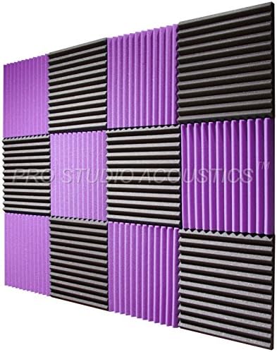 Pro Studio Acoustics - 12"x12"x1" Acoustic Wedge Foam Absorption Soundproofing Tiles - 12 Pack (Purple/Charcoal)