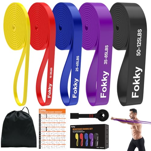 Fokky Elastici Fitness 5 Livelli di Resistenza, Elastico Palestra con Ancora per Porta,Guida agli Esercizi e Borsa da Trasporto per Allenamento di Forza,Stretching,Calisthenics,CrossFitness