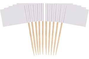 JAVD 100 Pcs (White) Blank Toothpick Flags, Cheese Markers White Flags Small Mini Stick Cupcake Toppers Blank Toothpick Flags