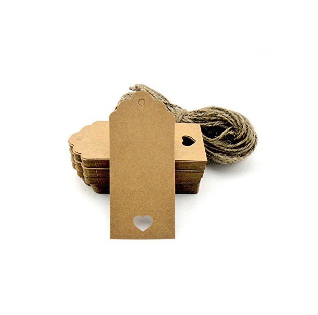 Shentian Kraft paper cards to customize, with love-shaped cutting, 100 pieces, for confetti, gifts, suitcases, prices, etc., color: brown