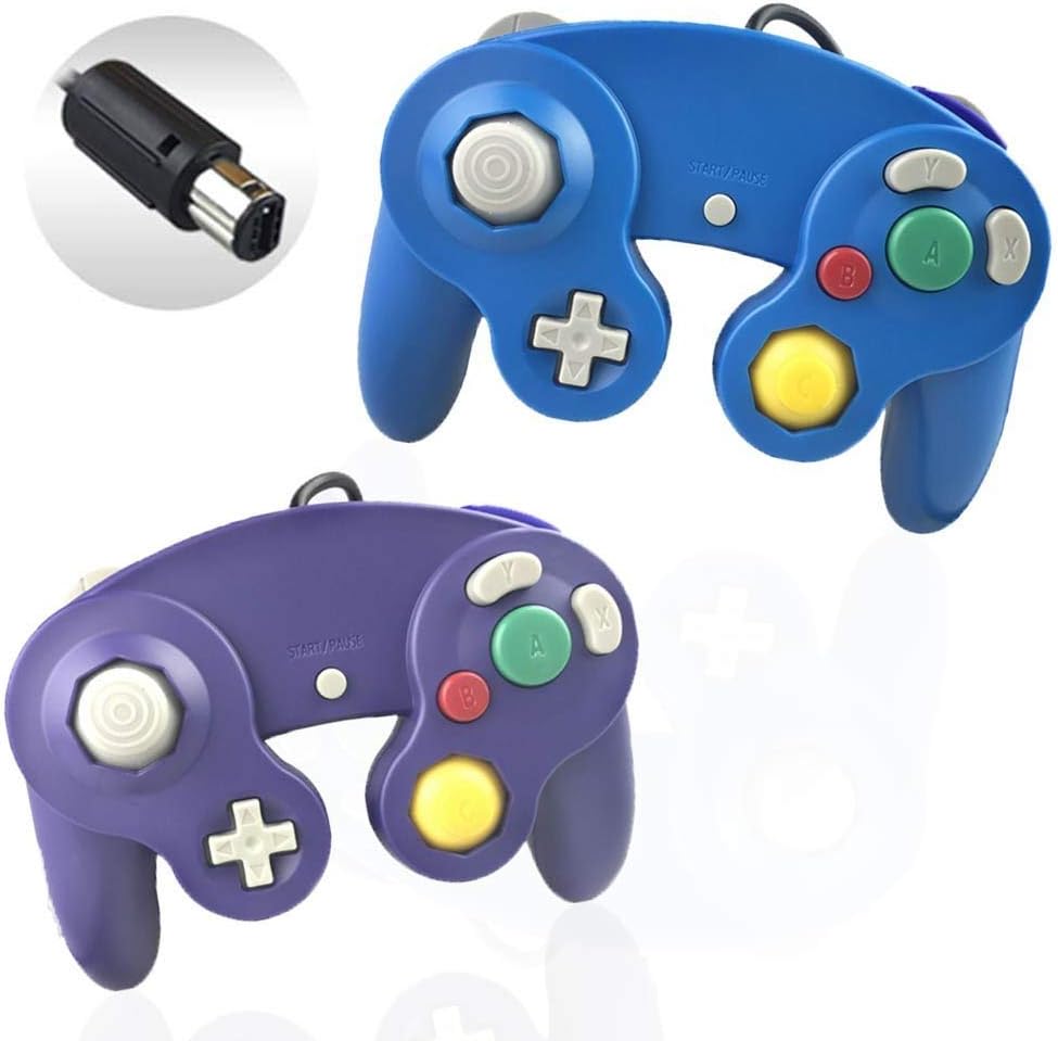 Reiso 2 Packs NGC Controllers Classic Wired Controller for Wii Gamecube(Blueviolet and Blue)