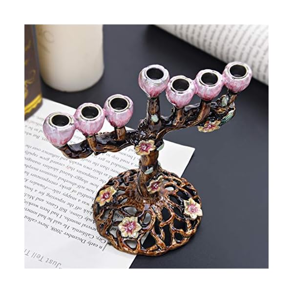 7 Branch Menorah Candle Holders HandPainted Tree of Flowers Antique