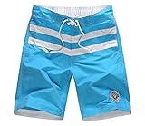 MR. R Men's Loose Beach Shorts White Stripe Swim Trunks