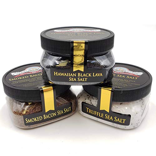 Foodie Gift Sea Salt Collection 3-Pack: Black Lava, Truffle, Smoked Bacon Fine - Fabulous Gift - Delicious, Unusual Sea…