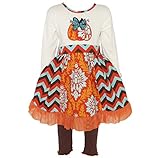 AnnLoren Little Girls 4/5T Boutique Thanksgiving Pumpkin Damask & Chevron Dress