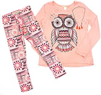 Grayson Shop Big Girls 3 Piece Clothing Set - Long Sleeve Tee Leggings and Necklace Pink 2XL