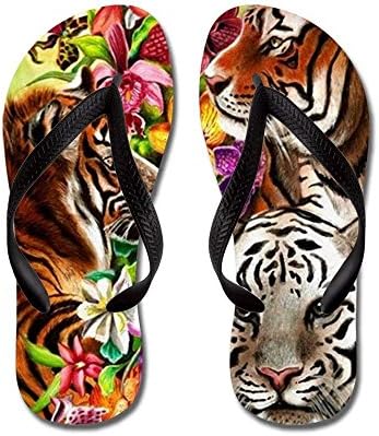 Tigers and Flowers, Beautiful Jungle AR - Flip Flops, Funny Thong Sandals, Beach Sandals