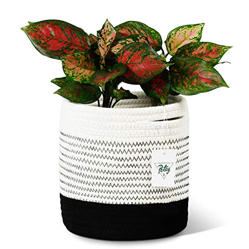 POTEY 700303 Woven Cotton Rope Plant Basket for 7" Flower Pot Floor