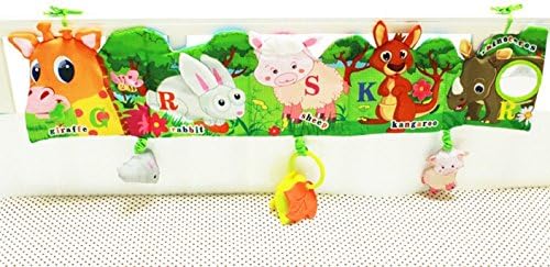 BabyPrice Baby Crib Bumper Gallery Animal Themed Cloth Book Babies Toys with Three Hanging Characters---Bpa-freeTeether, Music Voice and Rattles (Giraffe)
