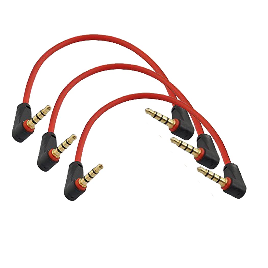 LiKuCo 3Pack 8 inch 4-Pole 3.5mm Right Angle Male to 3.5mm Right Angle Male Stereo Audio Cable Headset Cable,Aux Cable 90 Degree Right Angle M to Right Angle M