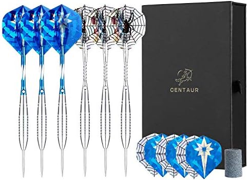 Centaur 6 Pack Steel Tip Darts 22 Grams with Aluminum Shaft 2 Style Flights and Dart Case, Professional Metal Darts Set
