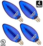 Luxrite LR21264 (4-Pack) Blue LED Filament Candelabra Light Bulb, 4-Watt Equivalent to 40w Incandescent, Bright Blue Color, 350 Lumens, 15,000 Hr Life, E12 Candelabra Base