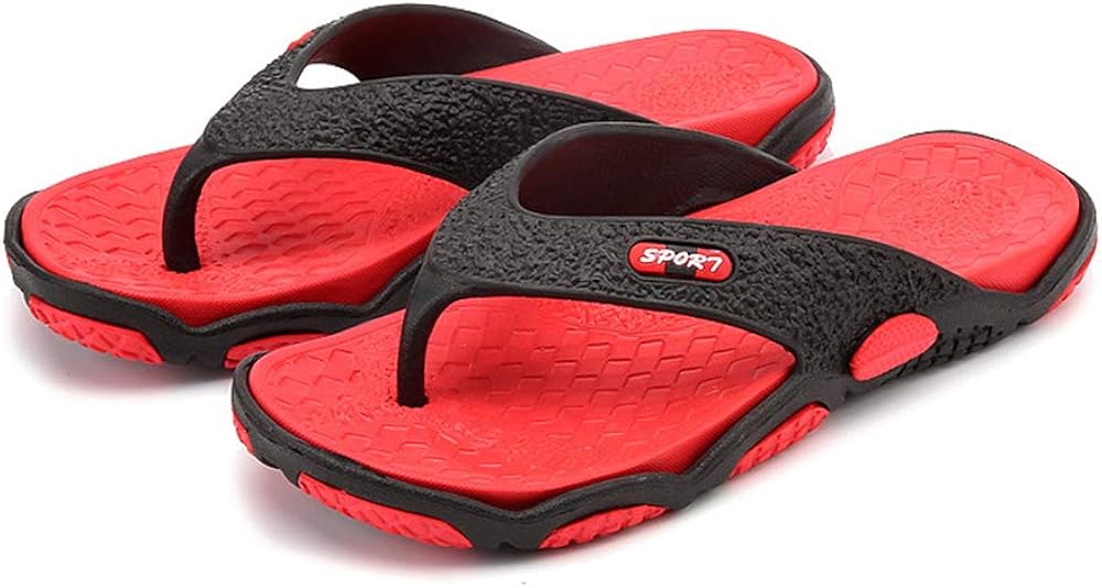 Amazon.com | COLOV Mens Comfortable Flip Flops Athletic Thong Sandals Flat Shoes(Black-red Lable 