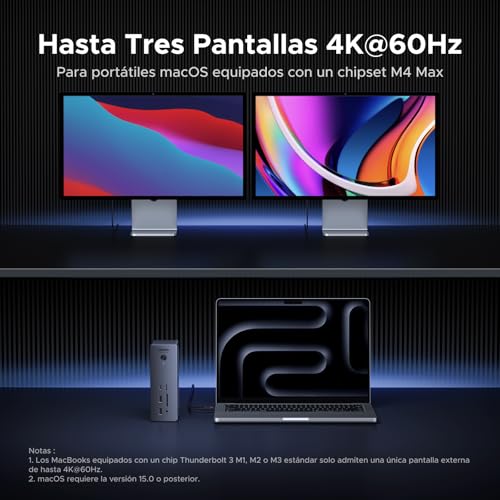 UGREEN Revodok MAX Thunderbolt 5 Docking Station 13 en 1 120Gbps Pantalla Múltiple Dock Thunderbolt 5 con 4*TBT5 Multi USB 3.2 RJ45 2.5GbE Lector de Tarjeta SD TF 4.0 Jack 3.5mm 140W Máx Carga