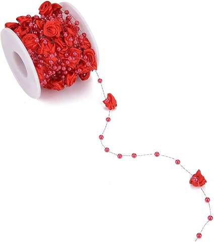 Amazon パールガーランド ビーズガーランド バラ 造花 レッド ホワイト ピンク ベージュ オシャレ 手芸用 Diy インテリア 全４色 レッド 造花 オンライン通販
