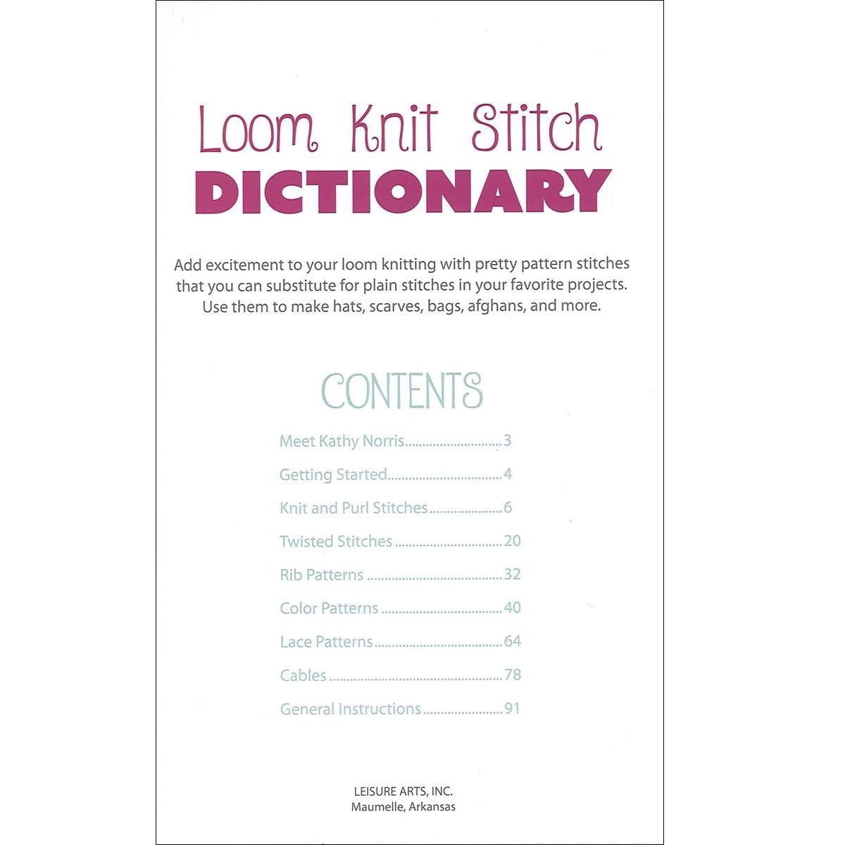 Leisure Arts Loom Knit Stitch Dictionary Knitting Book