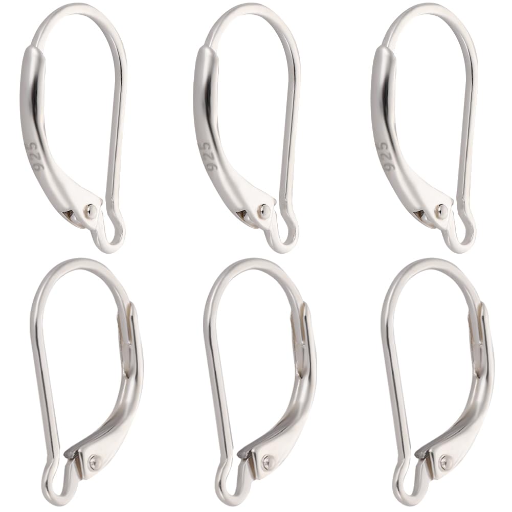 Beebeecraft 1 Box 8Pcs 925 Sterling Silver Leverback French Earring Hooks 17x10mm Interchangeable Dangle Ear Wire Findings for Jewelry Making