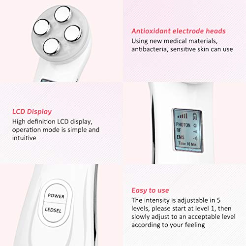 Skin Tightening Machine 5 in 1 Beauty Device EMS for Facial Lifting, Anti-Aging, Wrinkle Remover (white)