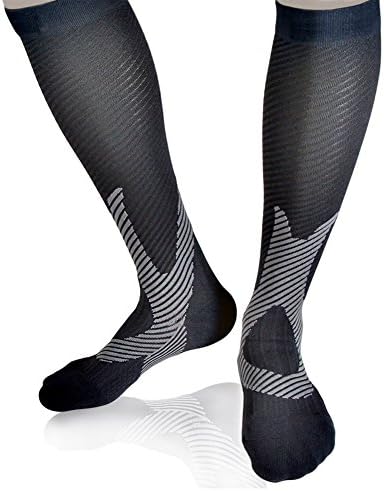 Compression Socks Graduated Athletic Running Performance Stockings Medical Diabetic Grade Relief Prevent Swelling Shin Splints Calf Pain Airplane Flight Travel (L/XL)